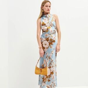 New Reformation Floral Casette Silk Dress Petite 4